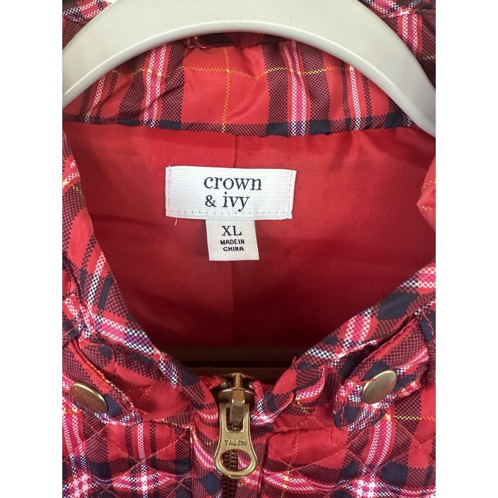 Crown And Ivy XL Quilted Red Plaid Vest Cozy Cabin Core Winter Staple - Picture 3 of 12